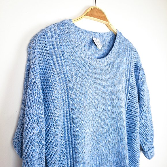 Sahalie Marled Blue Open Knit Rolled Cuffs Sweater - Picture 2 of 7
